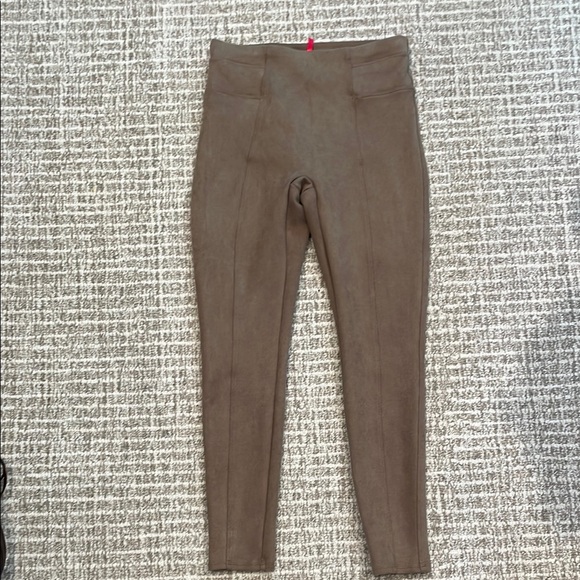 SPANX Faux Suede Tan High-Waisted Leggings Sz Med - Picture 1 of 5